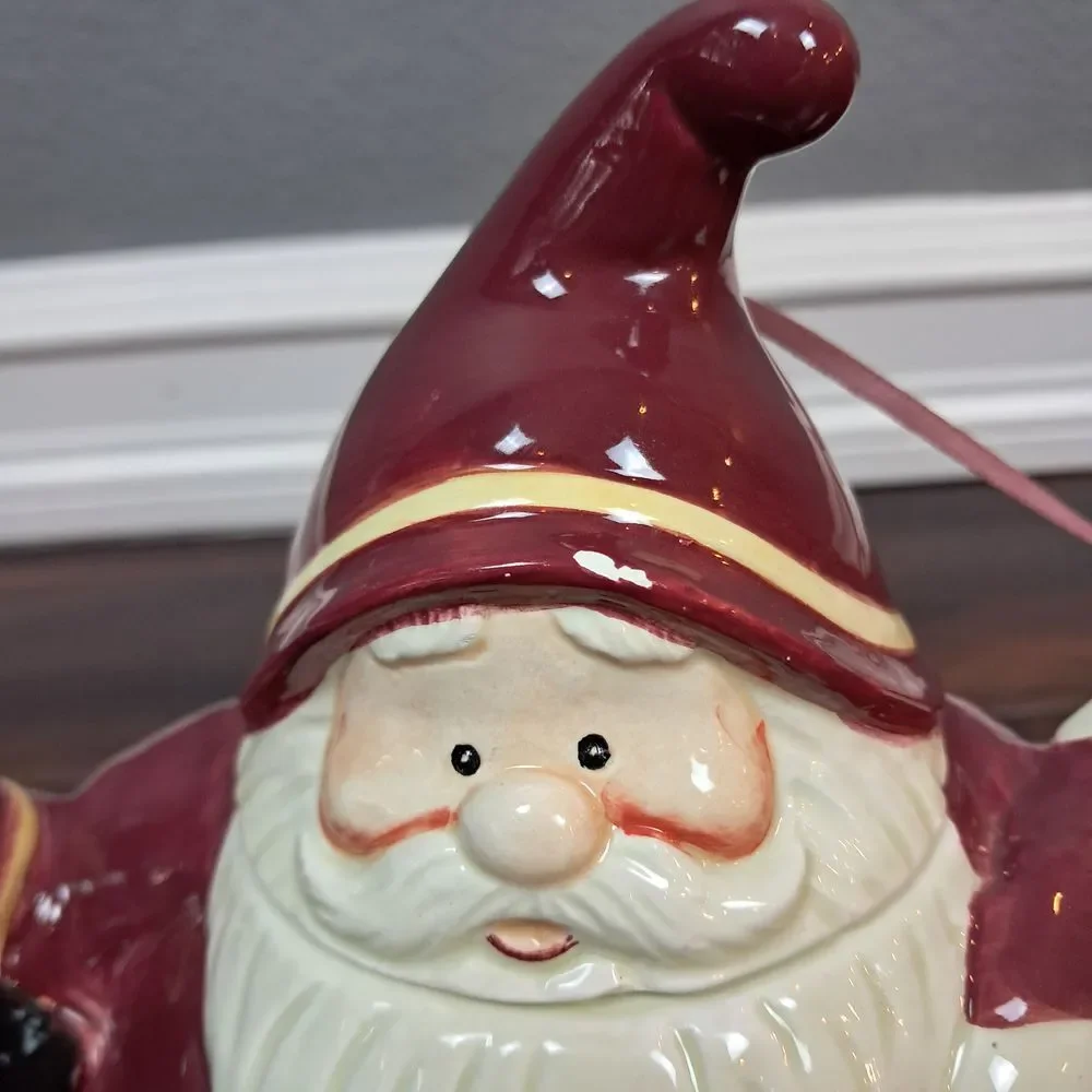 Vintage Christmas Santa Teapot Candy Cane Handle Ceramic Holiday Tea Pot Lantern